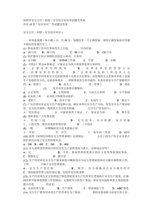 深圳市安全主任18套