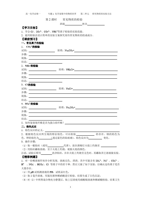 常见物质的检验 学案 苏教版