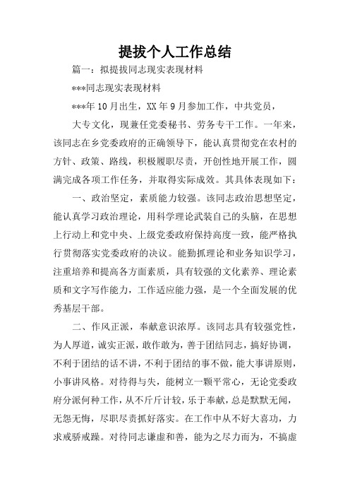 提拔个人工作总结