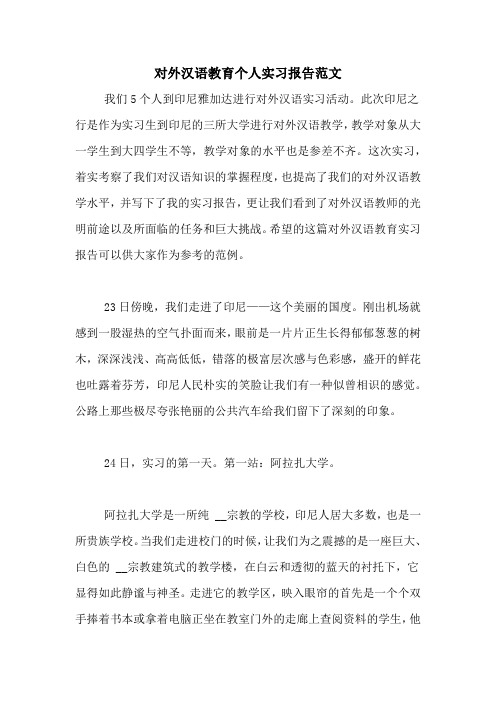 对外汉语教育个人实习报告范文