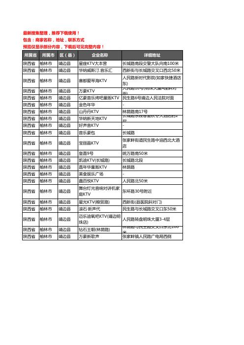 新版陕西省榆林市靖边县KTV企业公司商家户名录单联系方式地址大全22家