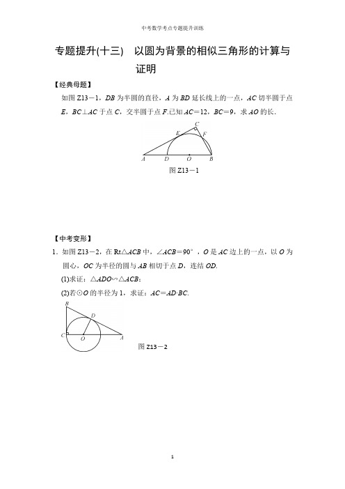 中考数学考点专题提升训练(十三) 以圆为背景的相似三角形的计算与证明(含解析)