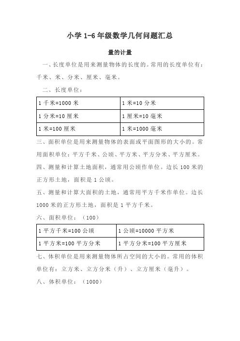 小学1-6年级数学几何问题汇总