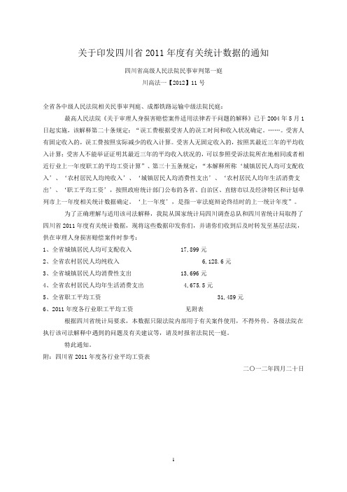 四川省2011年度人均收入及行业工资标准