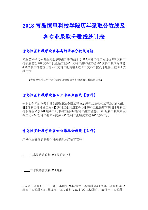 青岛恒星科技学院历年录取分数线及各专业录取分数线统计表
