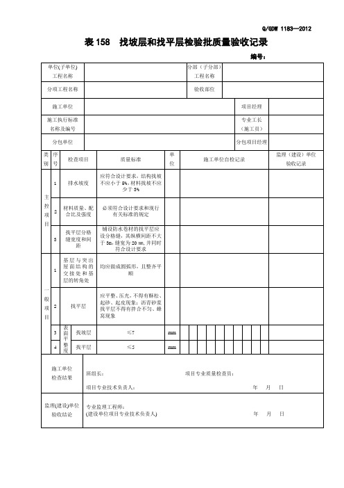 表158  找坡层和找平层检验批质量验收记录