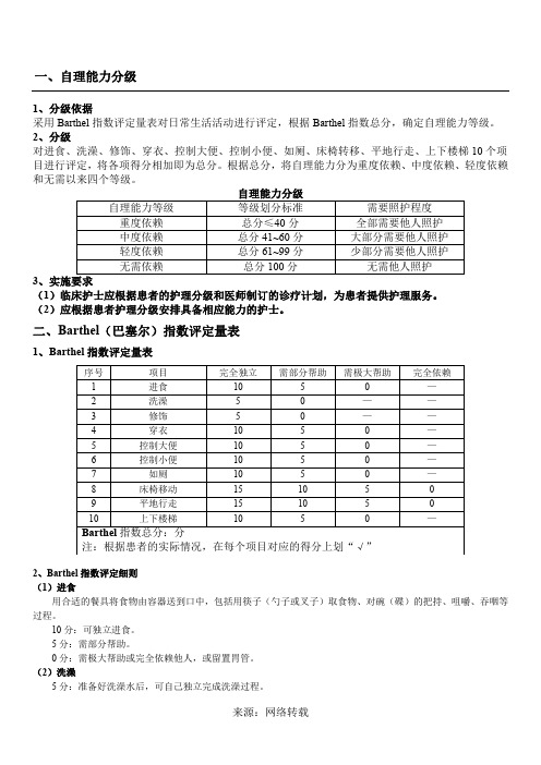 自理能力分级及巴塞尔评分