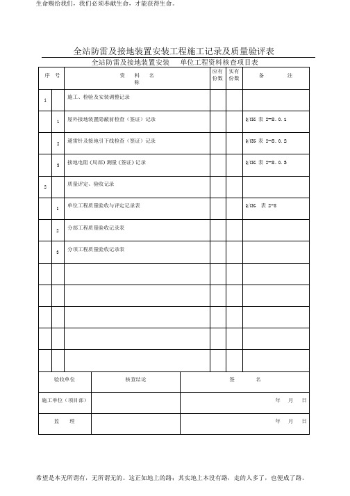 (2012年版)8-全站防雷及接地装置安装工程施工记录及质量验评表