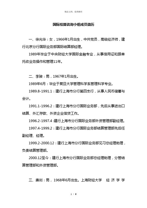咨询小组成员简历