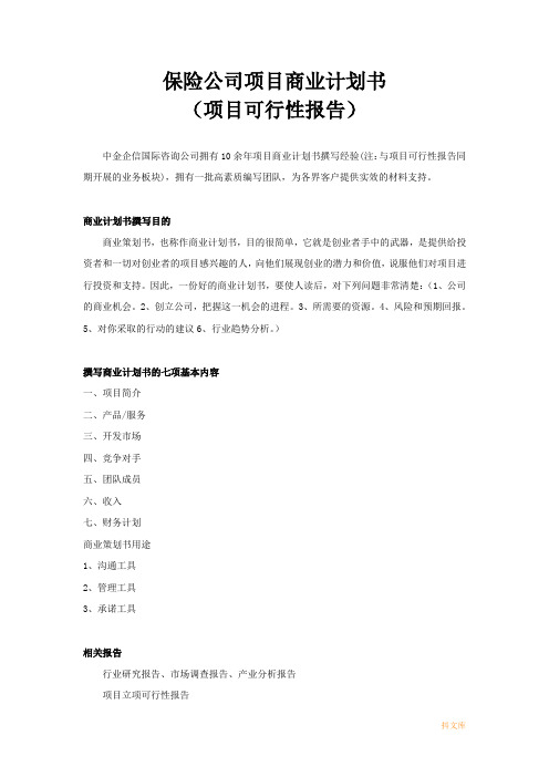 保险公司项目商业计划书模板