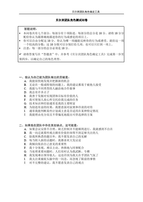 贝尔宾团队角色测试