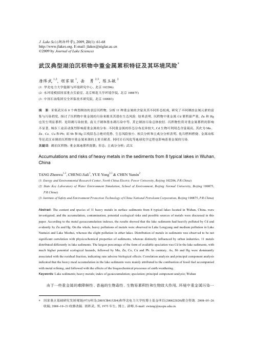 武汉典型湖泊沉积物中重金属累积特征及其环境风险