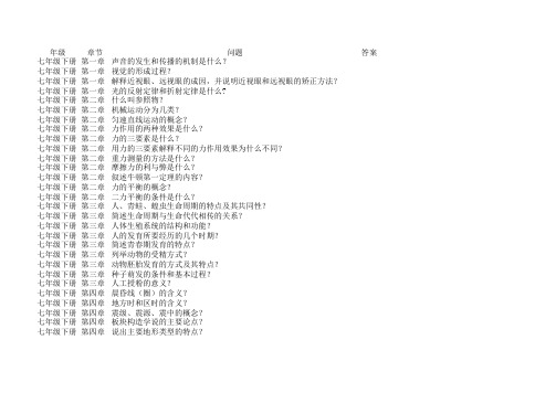 浙教版初中科学基本概念大全