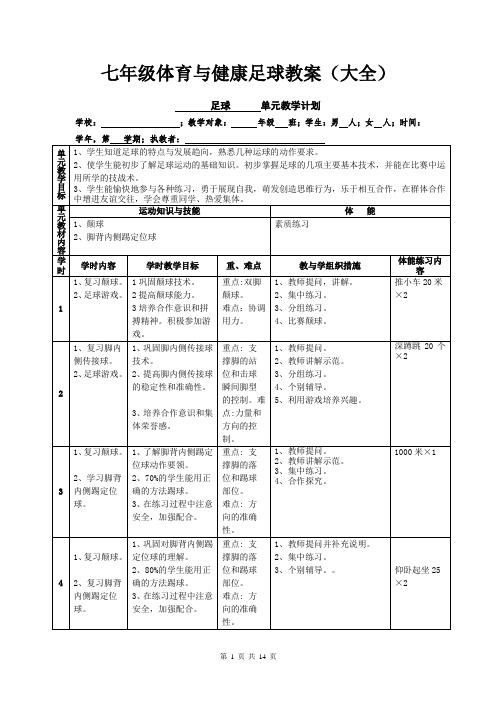 七年级体育与健康足球教案(大全)