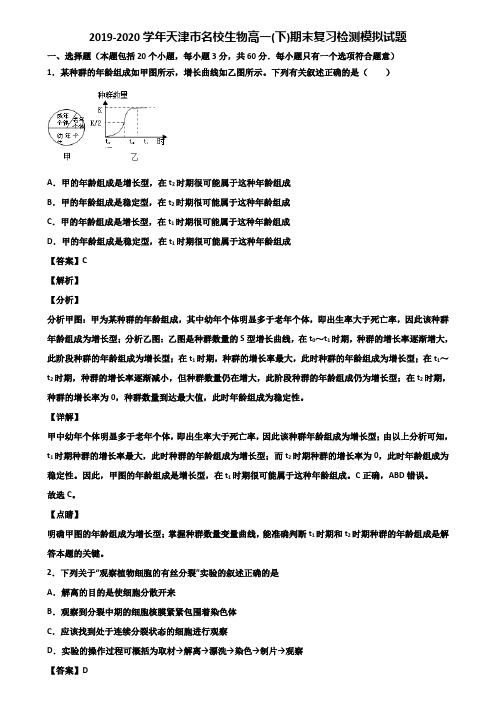 2019-2020学年天津市名校生物高一(下)期末复习检测模拟试题含解析