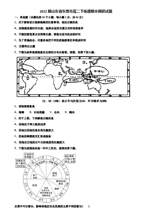 2022届山东省东营市高二下地理期末调研试题含解析