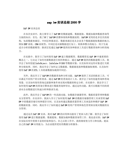 sap bw实训总结2000字