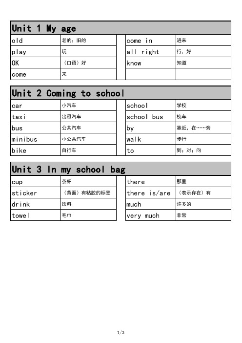 深圳小学二年级上期朗文英语单词表