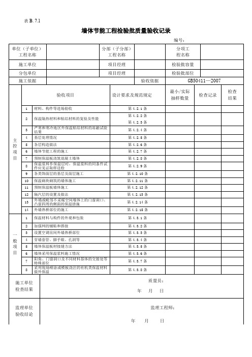 墙体节能工程检验批质量验收记录