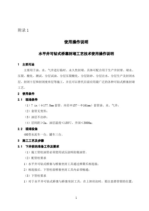 附录1 水平井可钻式桥塞封堵技术研究操作说明书(定)