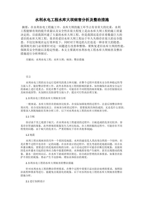 水利水电工程水库大坝病害分析及整治措施