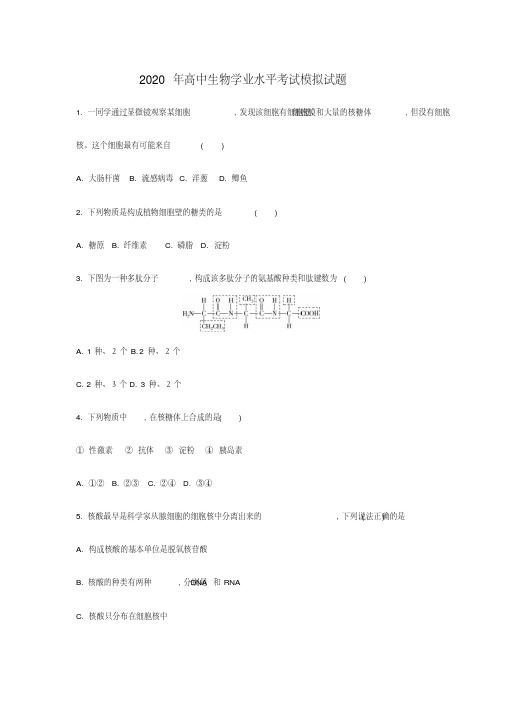 2020年高中生物学业水平考试模拟试题及答案