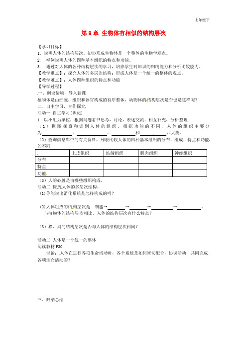 江苏省七年级生物下册第9章生物体有相似的结构层次学案4新版苏科版64