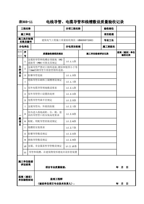 电线导管、电缆导管和线槽敷设质量验收记录