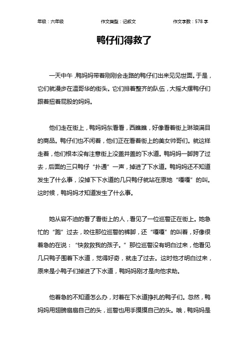 鸭仔们得救了作文【小学六年级600字】