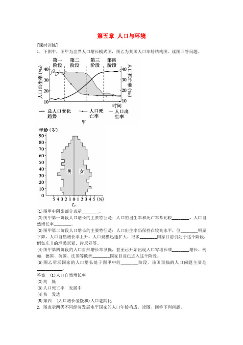 浙江2017版高考地理总复习 第五章 人口与环境习题(选考部分b版)新人教版