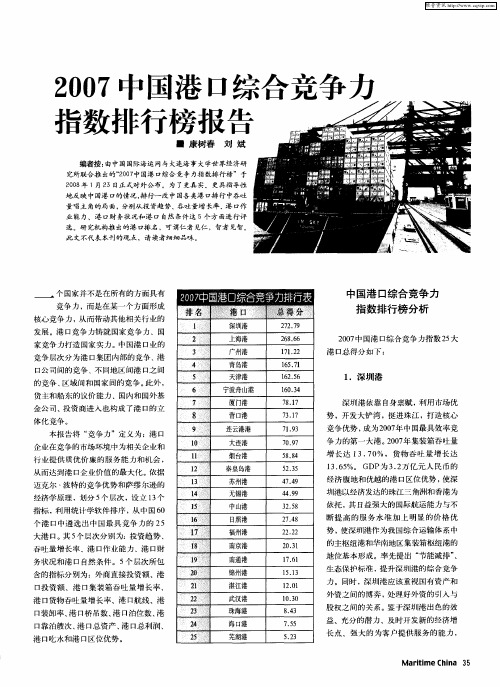 2007中国港口综合竞争力指数排行榜报告