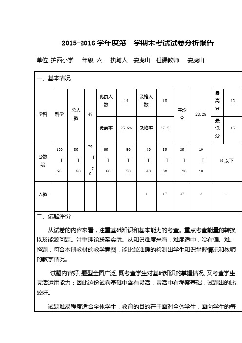 六年级科学试卷分析