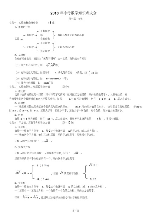 (完整word版)2018中考数学知识点大全