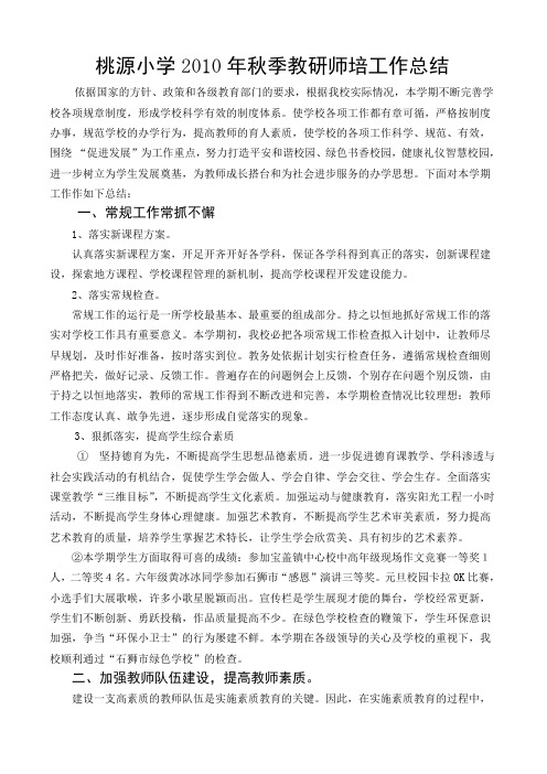 桃源小学2010年秋季教研师培工作总结