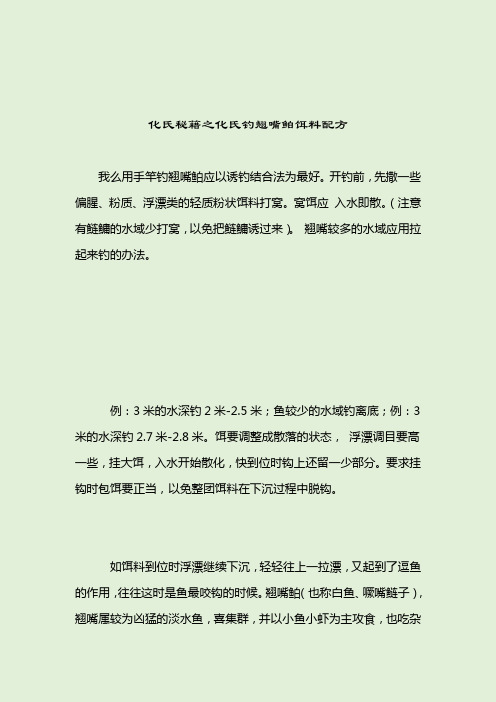 化氏秘籍之化氏钓翘嘴鲌饵料配方_化氏饵料_2021-04-13