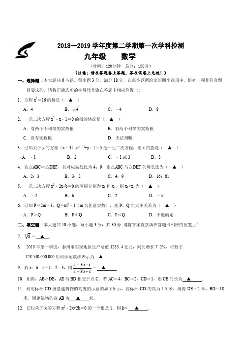 江苏省兴化市楚水初级中学2020届九年级上学期第一次月考数学试题