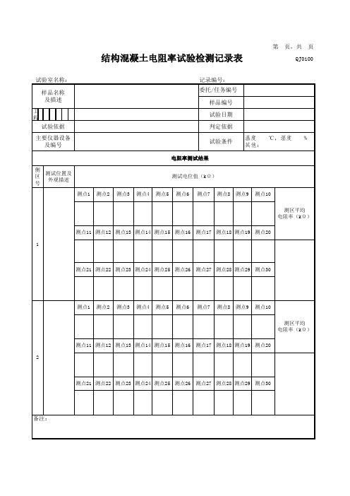 结构混凝土电阻率试验检测记录表