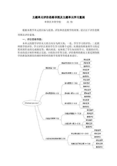 主题单元评价思维导图及主题单元学习量规 沈怡(10233)