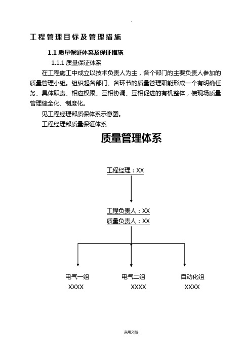 项目管理目标及管理措施