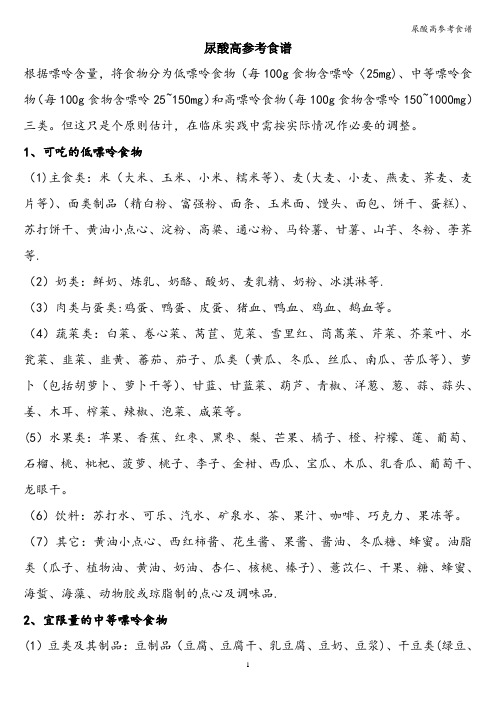 尿酸高参考食谱