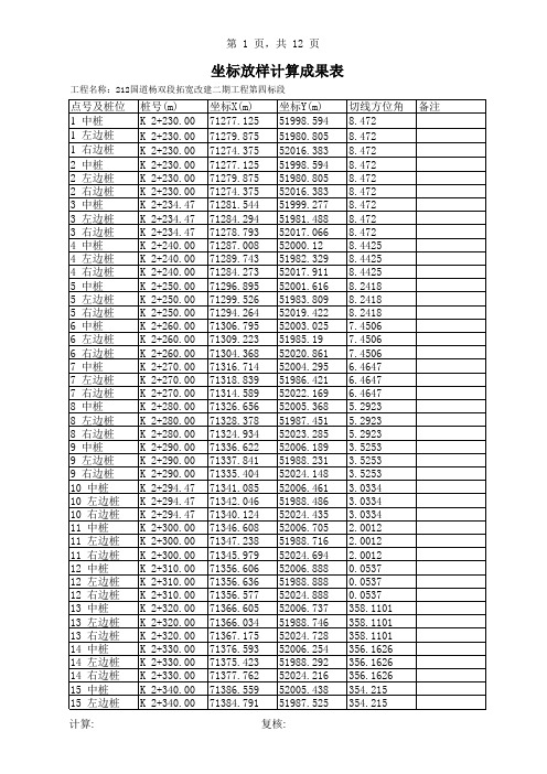 逐桩坐标表(使用)