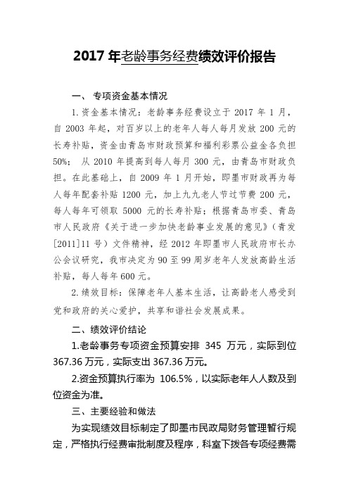 2017年老龄事务经费绩效评价报告