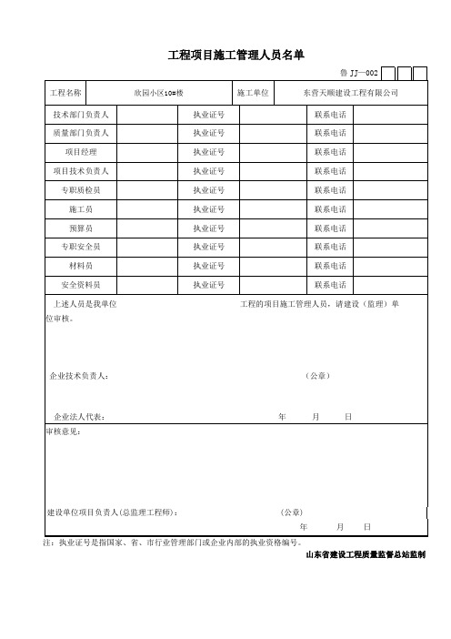 工程项目管理人员名单JJ-002