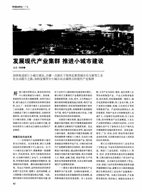 发展现代产业集群 推进小城市建设