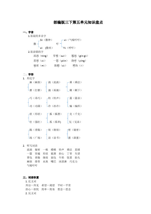 部编版三年级下册语文第五单元知识盘点