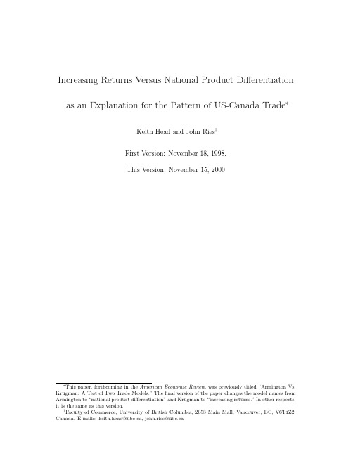 Increasing returns versus national product differentiation as an explanation for the patter