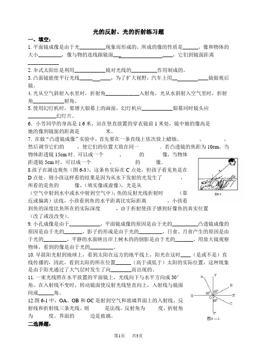 初中八年级(初二)物理 光的反射、光的折射练习题