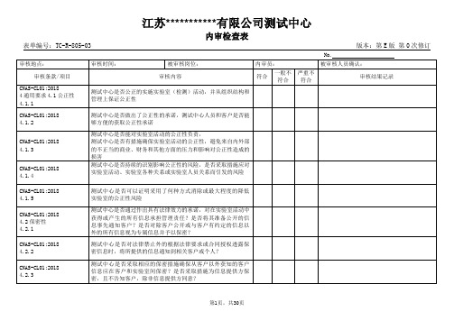 CNAS-CL01：2018(ISO／IEC 17025：2017)内审检查表