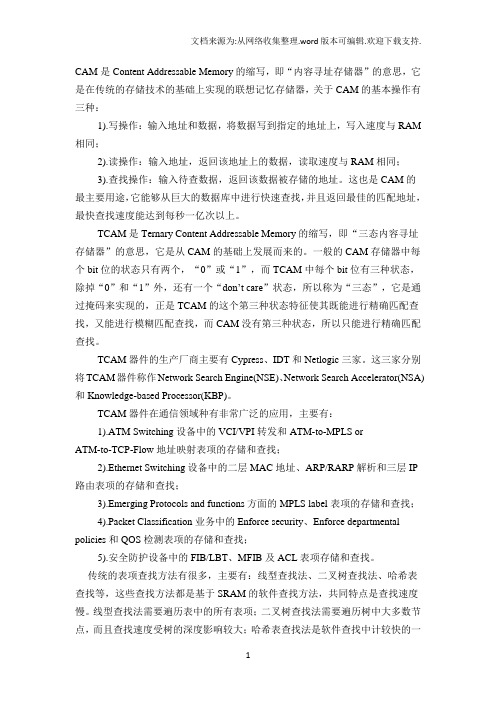 三态内容寻址存储器(TCAM)工作原理