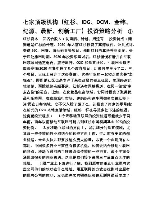 七家顶级机构投资策略分析